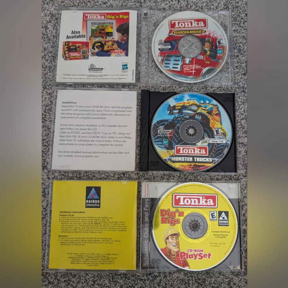 Lot of 3 TONKA PC CD-ROM Windows Search & Rescue 2 Construction Monster Trucks